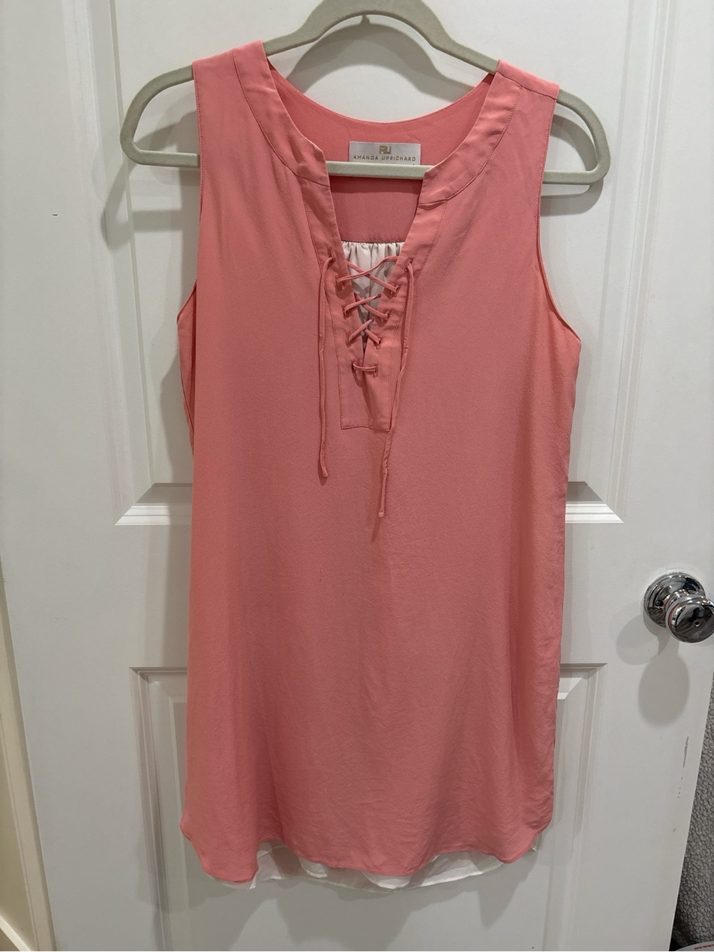 Amanda Uprichard Coral Lace-Up Shift Dress